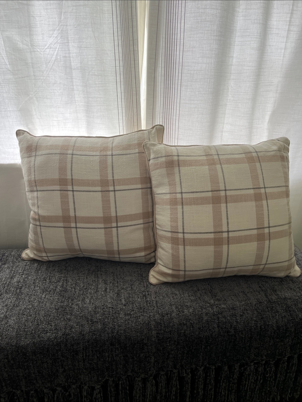 Threshold Neutral Plaid Square Throw Pillows - Set of 2. Great condition
